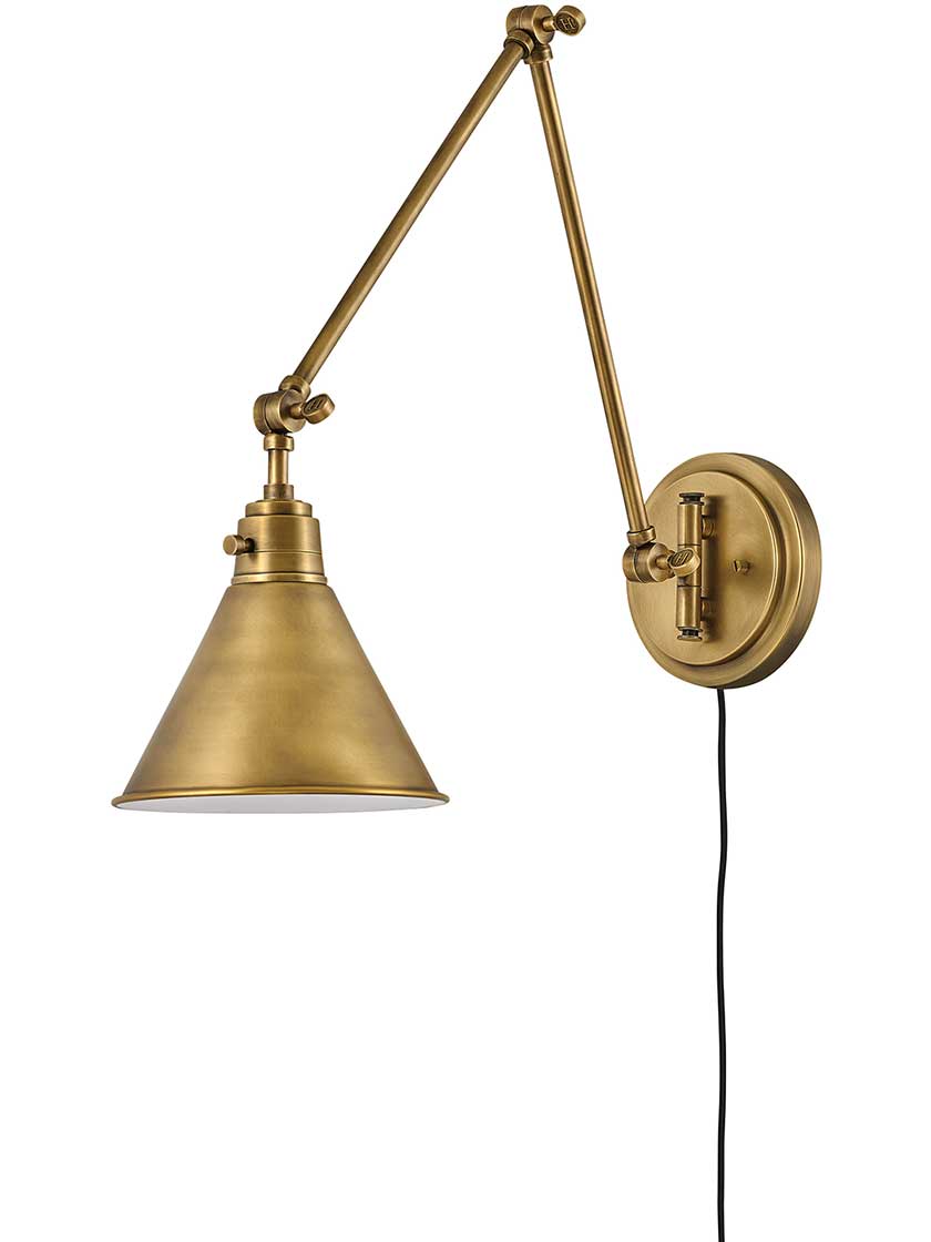 Arti Articulating Arm 1-Light Sconce in Heritage Brass.